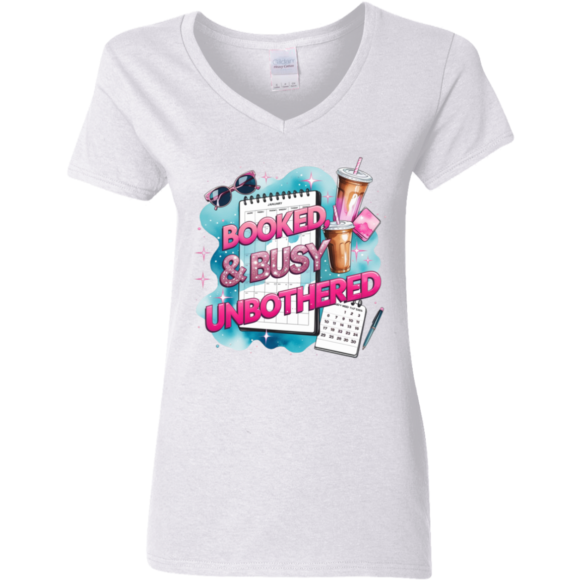 Booked & Busy Unbothered Ladies' 5.3 oz. V-Neck T-Shirt