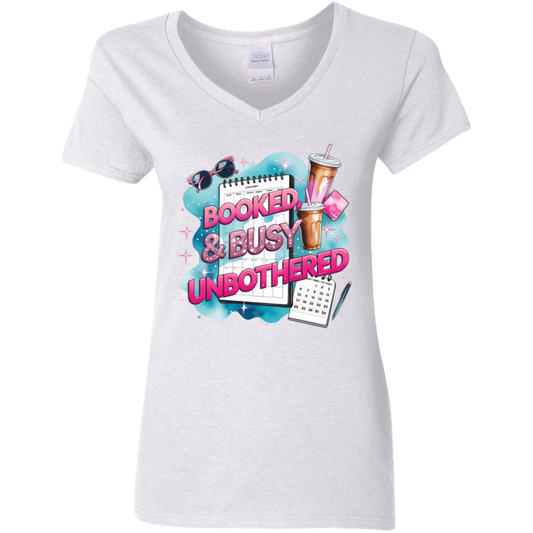 Booked & Busy Unbothered Ladies' 5.3 oz. V-Neck T-Shirt