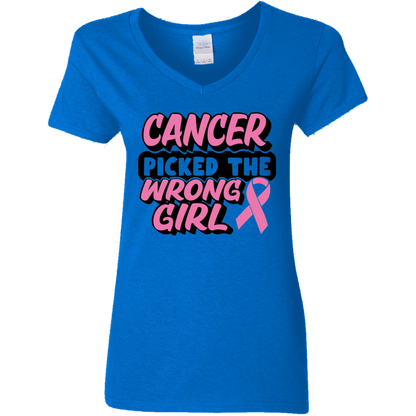 Cancer Picked The Wrong Girl V-Neck T-Shirt