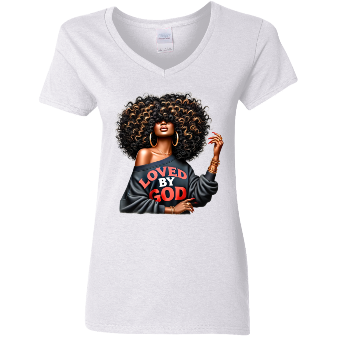 Loved By God Ladies' 5.3 oz. V-Neck T-Shirt