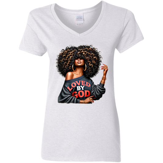 Loved By God Ladies' 5.3 oz. V-Neck T-Shirt