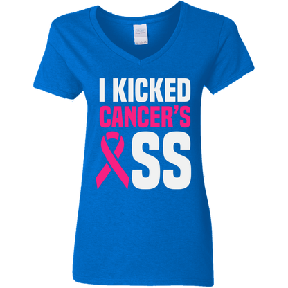 I Kicked Cancer's A$$ V-Neck T-Shirt