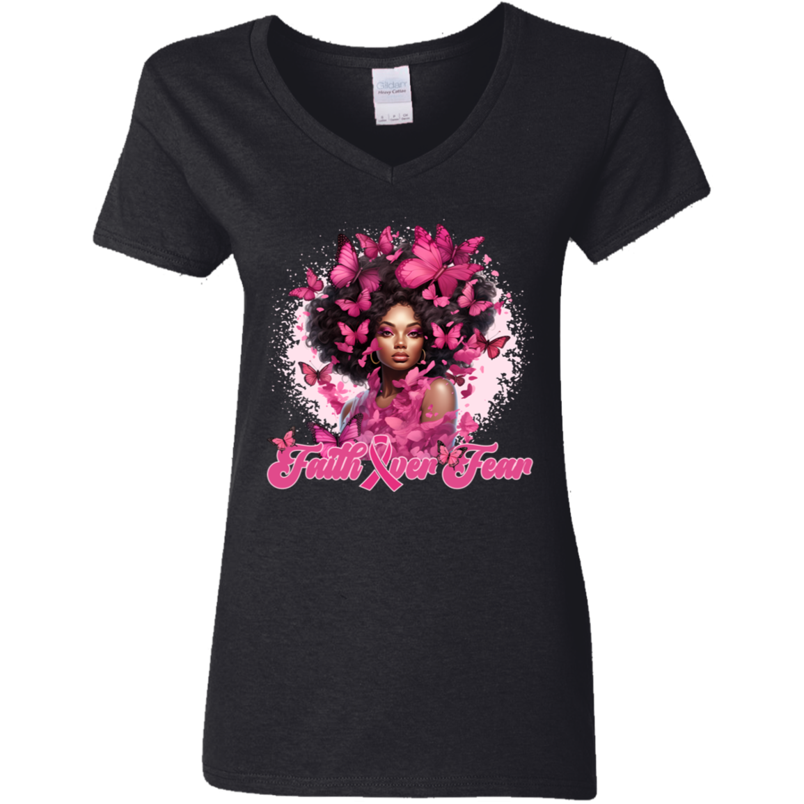 Cancer Faith Over Fear V-Neck T-Shirt