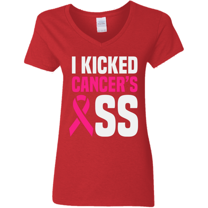 I Kicked Cancer's A$$ V-Neck T-Shirt