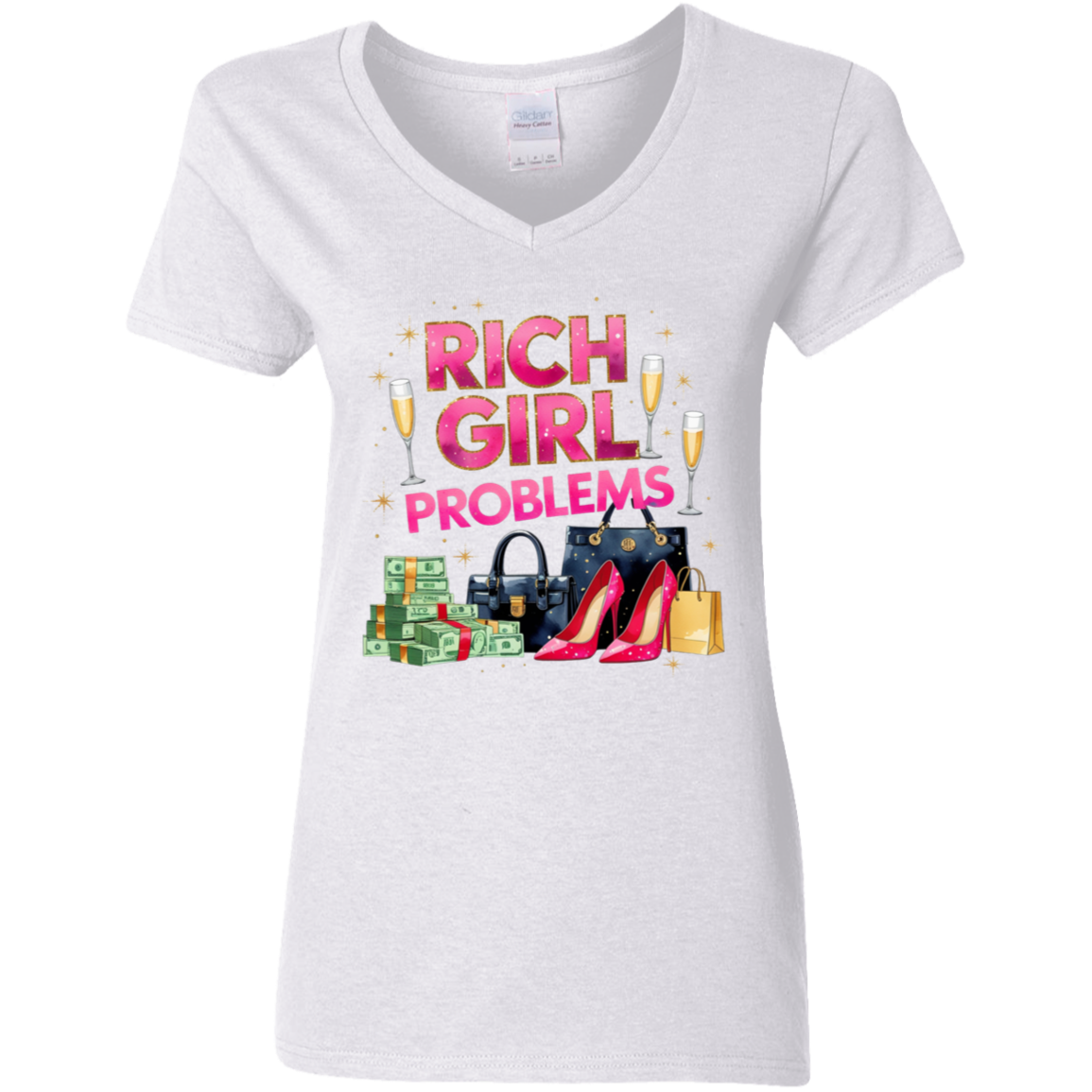 Rich Girl Problems Ladies' 5.3 oz. V-Neck T-Shirt