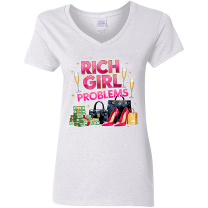 Rich Girl Problems Ladies' 5.3 oz. V-Neck T-Shirt