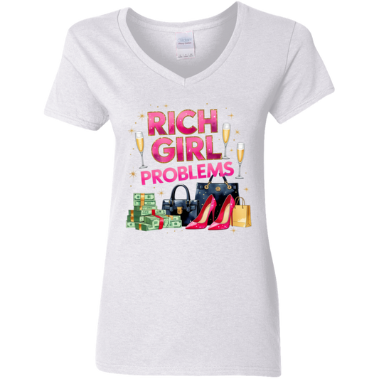 Rich Girl Problems Ladies' 5.3 oz. V-Neck T-Shirt