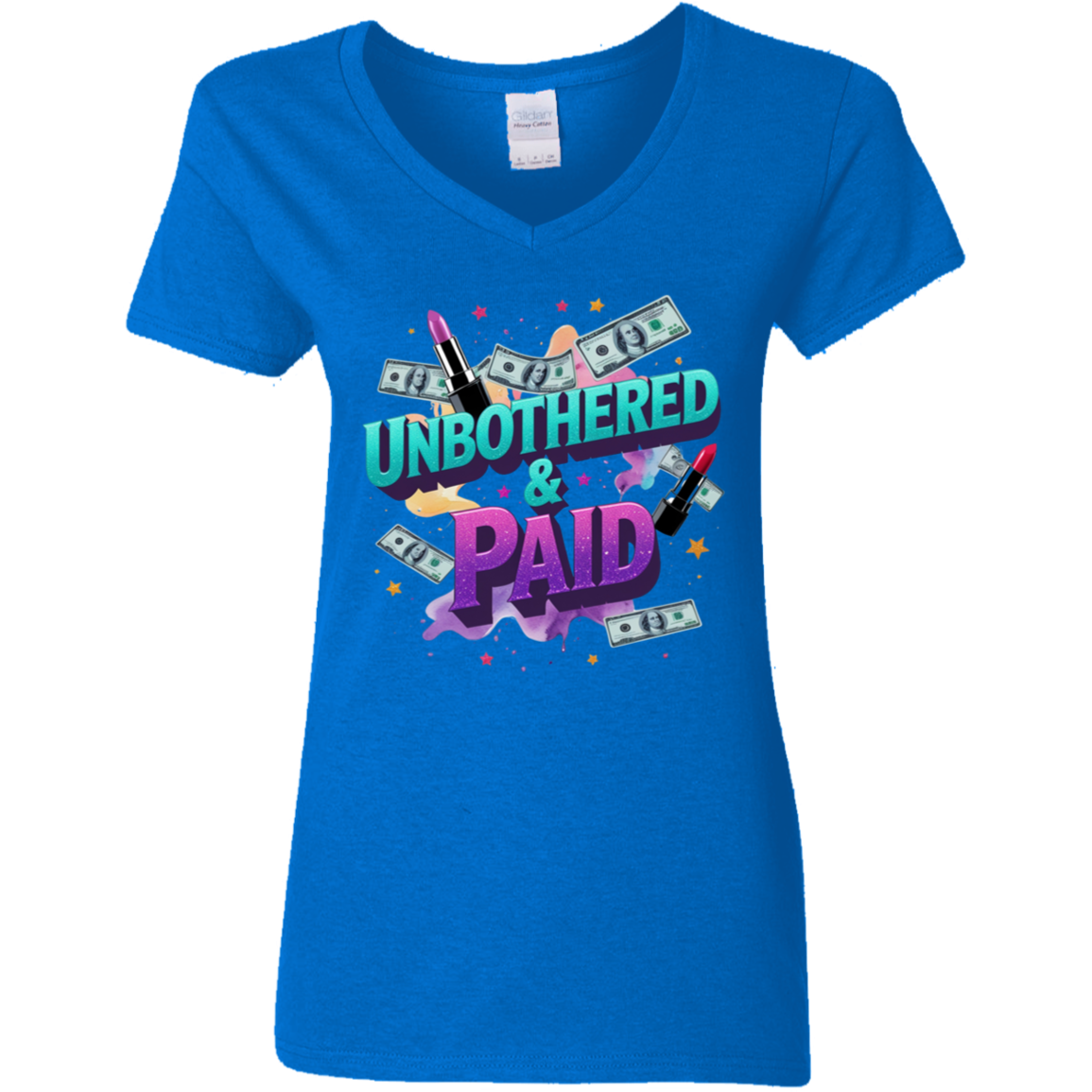 Unbothered & Paid Ladies' 5.3 oz. V-Neck T-Shirt