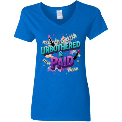Unbothered & Paid Ladies' 5.3 oz. V-Neck T-Shirt