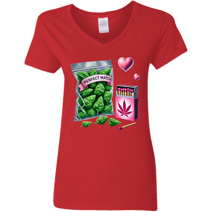 Perfect Match Ladies' 5.3 oz. V-Neck T-Shirt