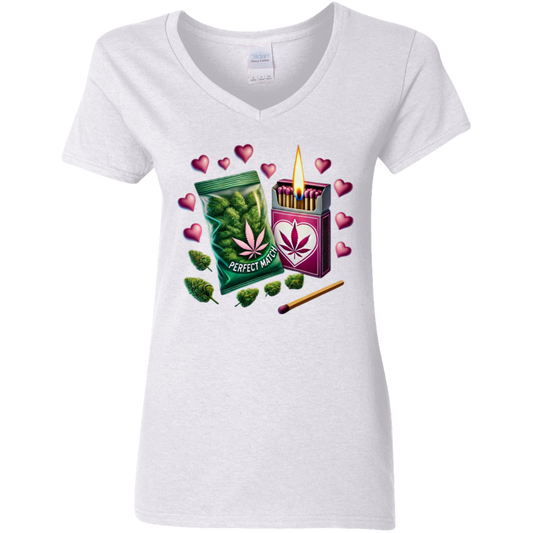 Perfect Match Ladies' 5.3 oz. V-Neck T-Shirt