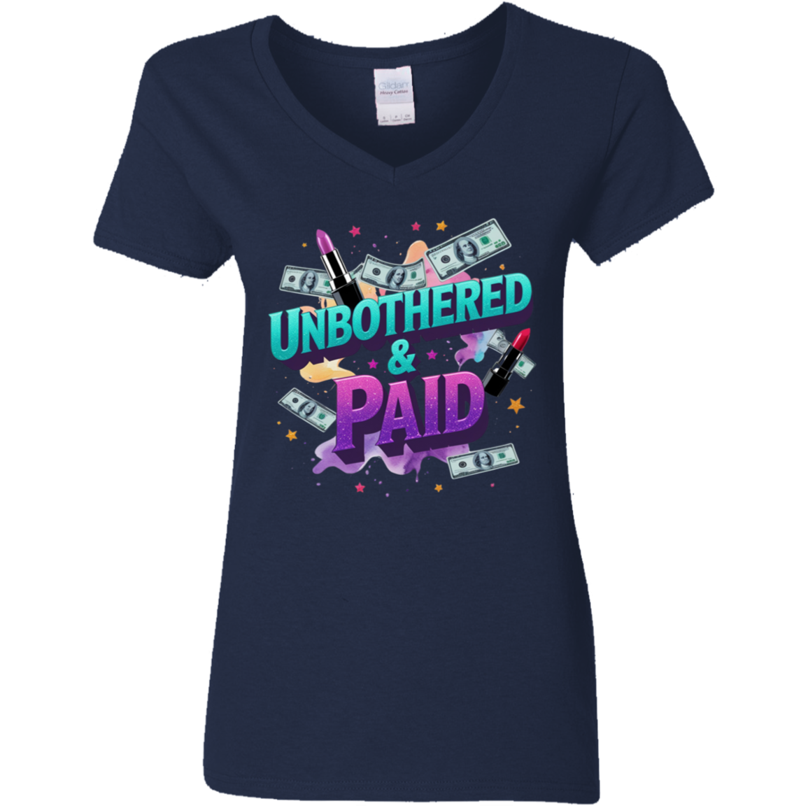 Unbothered & Paid Ladies' 5.3 oz. V-Neck T-Shirt