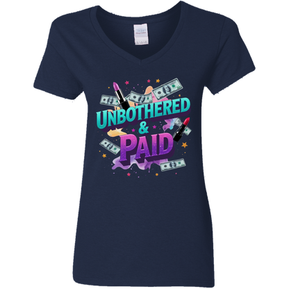 Unbothered & Paid Ladies' 5.3 oz. V-Neck T-Shirt