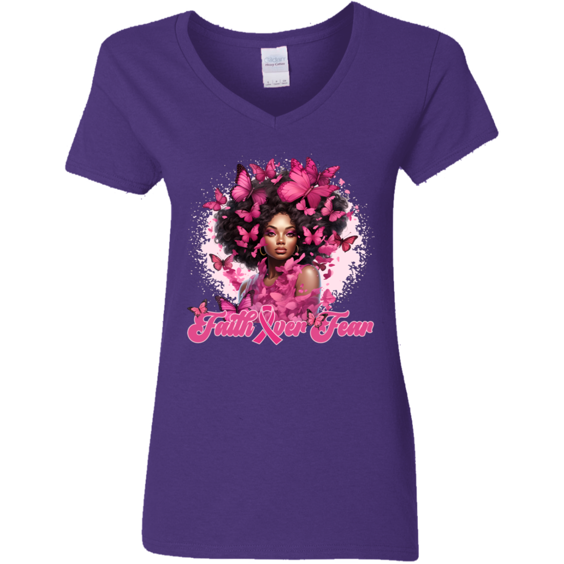 Cancer Faith Over Fear V-Neck T-Shirt