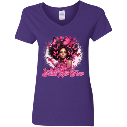 Cancer Faith Over Fear V-Neck T-Shirt