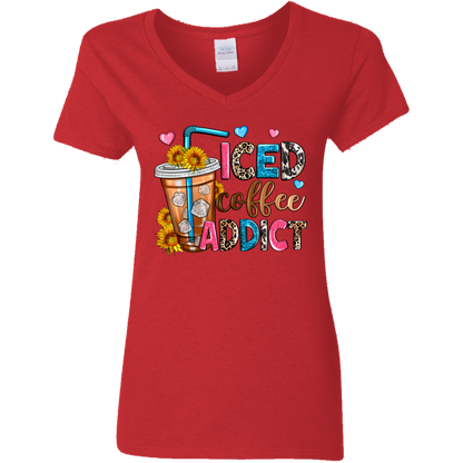 Iced Coffee Addict | Women's V-Neck Tee