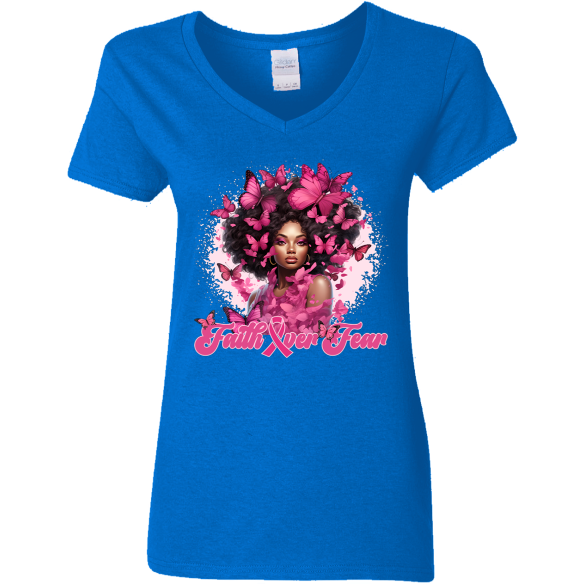 Cancer Faith Over Fear V-Neck T-Shirt