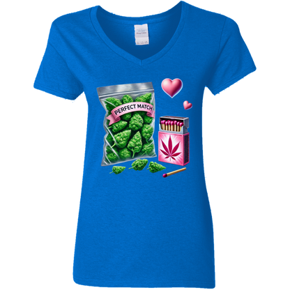 Perfect Match Ladies' 5.3 oz. V-Neck T-Shirt