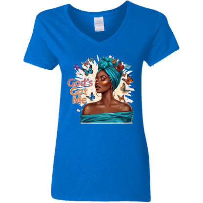 God's Got Me Ladies V-Neck T-Shirt