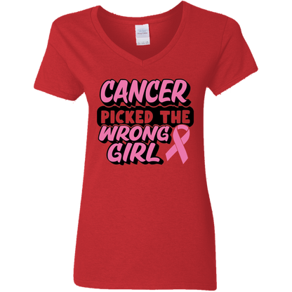Cancer Picked The Wrong Girl V-Neck T-Shirt